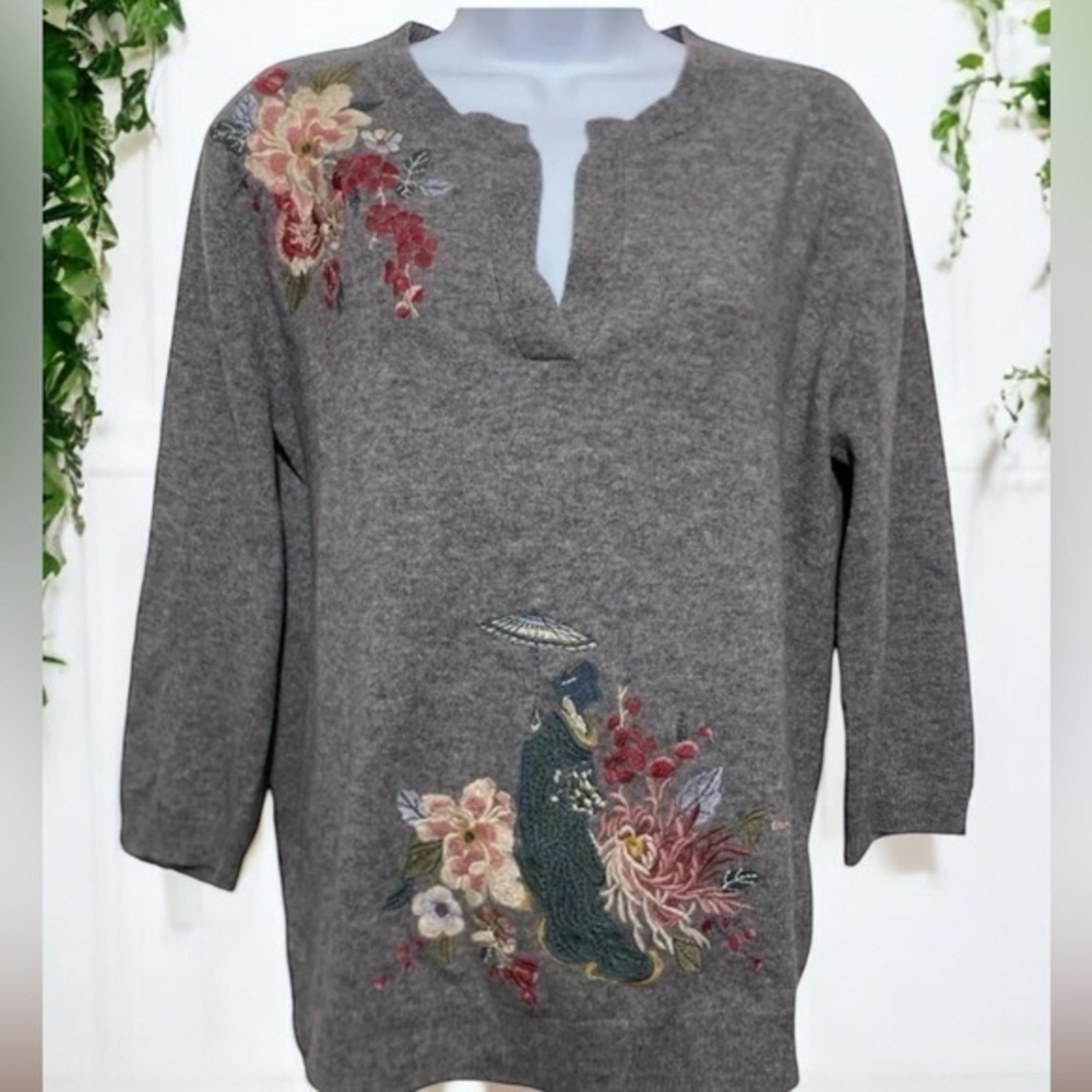 Johnny Was cashmere heavily embroidered 3/4 sleeve sweater NWT RARE - Picture 3 of 14